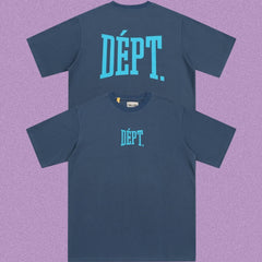 Gallery Dept. Arch Logo Short Sleeve T-Shirt - Blue-Grey/Cyan