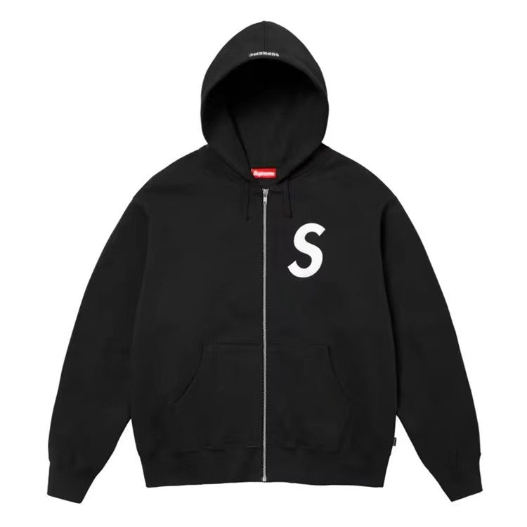 Supreme S Logo Zip Up Hoodie Black Unisex Sweatshirt