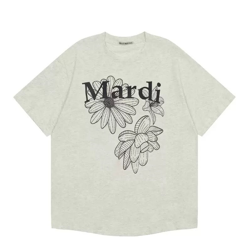 MARDI MERCREDI - TSHIRT TRIPLE FLOWER OATMEAL BLACK
